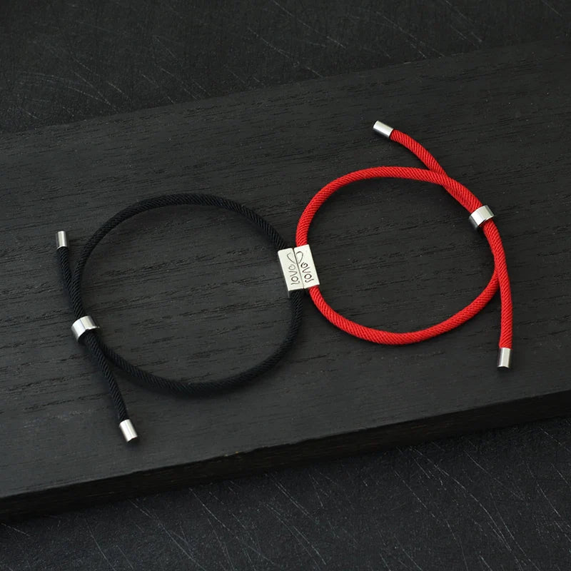 Braided ID Bracelets for Couples "Love" red and black