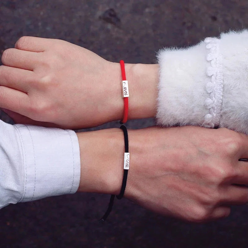 Braided ID Bracelets for Couples "Love" red and black