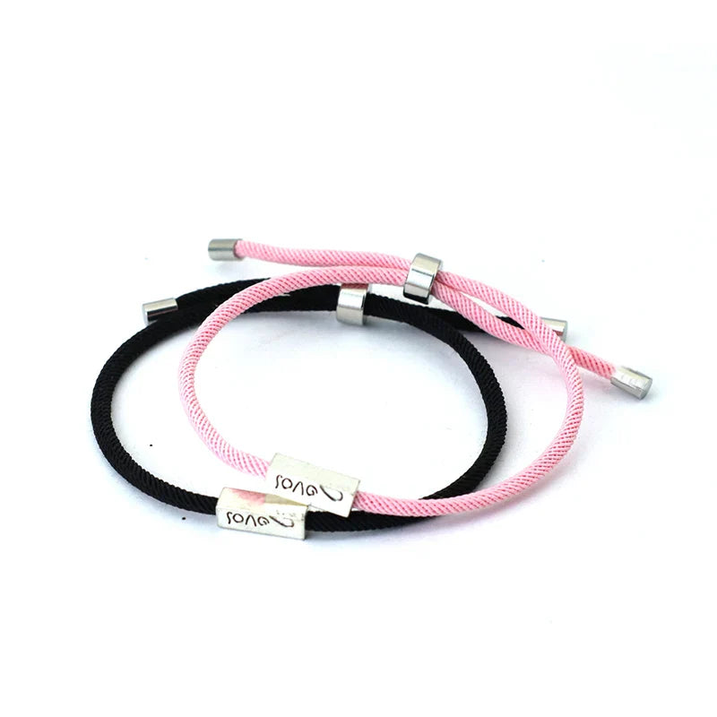 Braided ID Bracelets for Couples "Love" pink and black