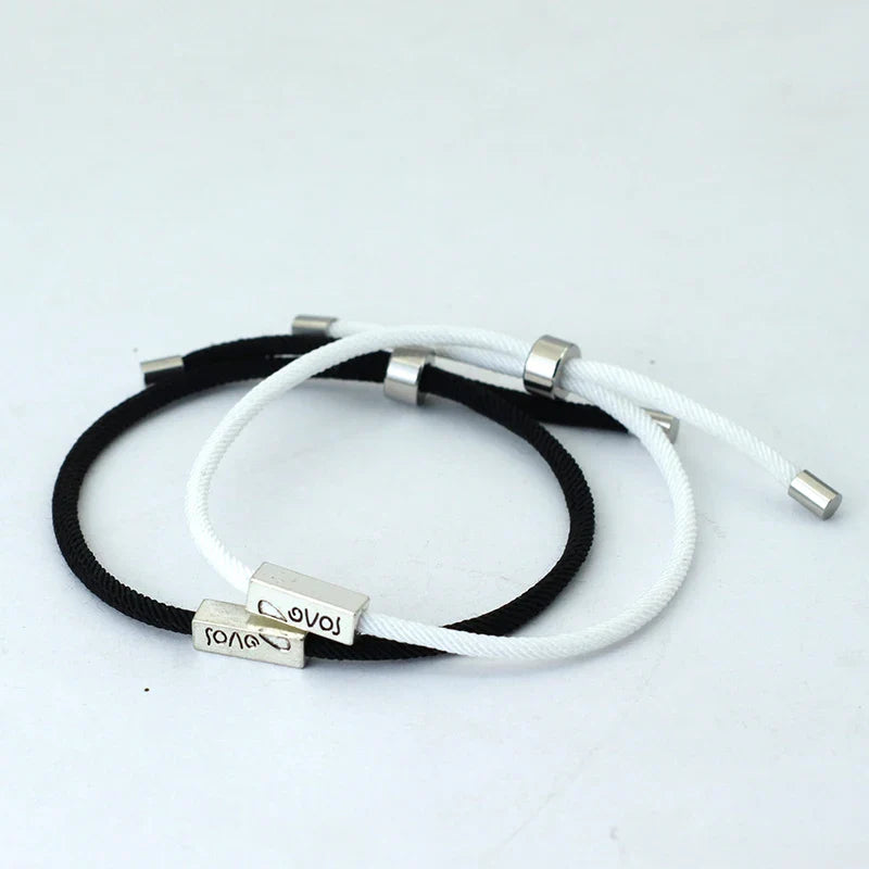 Braided ID Bracelets for Couples "Love" black and white