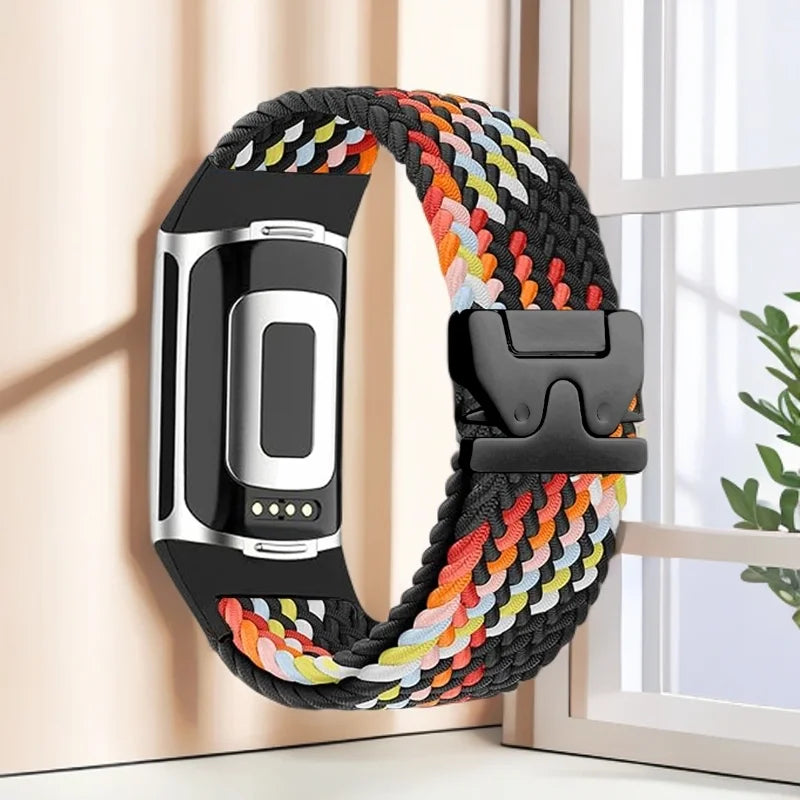 Braided watch band for Fitbit Charge 5, Charge 6 black multicolor