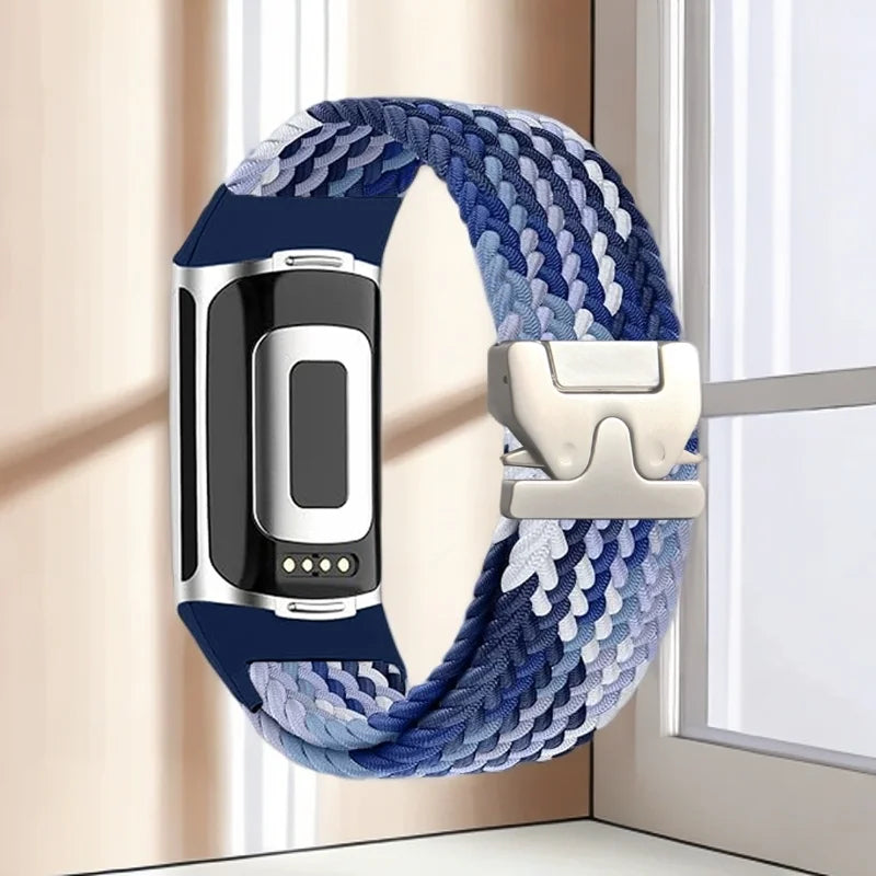 Braided watch band for Fitbit Charge 5, Charge 6 blue white