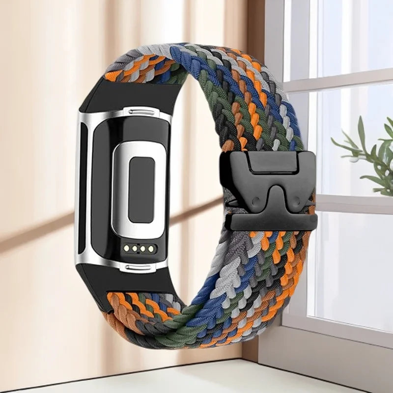 Braided watch band for Fitbit Charge 5, Charge 6 orange blue green