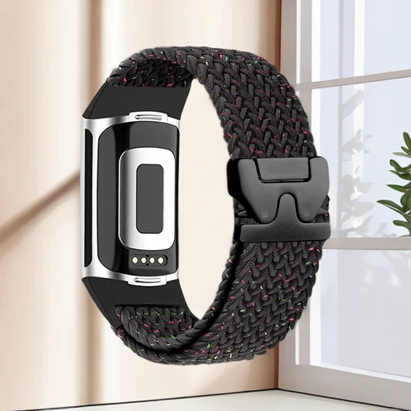 Braided watch band for Fitbit Charge 5, Charge 6 black multi