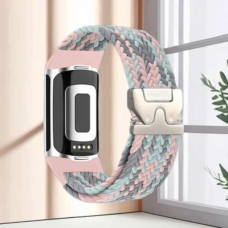 Braided watch band for Fitbit Charge 5, Charge 6 pink gray