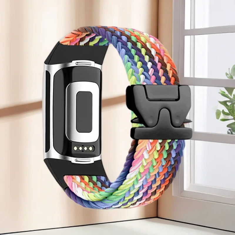 Braided watch band for Fitbit Charge 5, Charge 6 rainbow