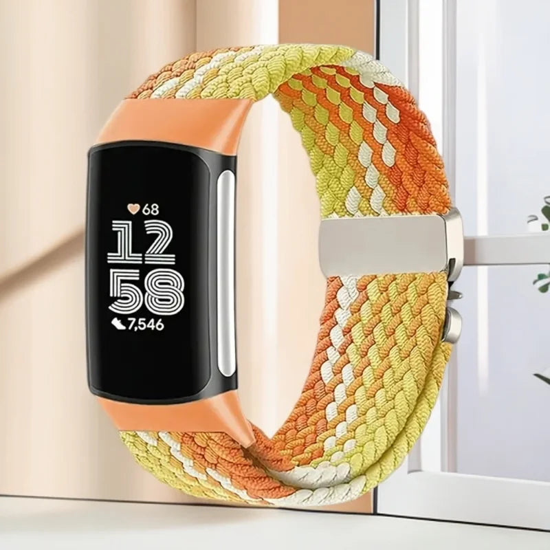 Braided watch band for Fitbit Charge 5, Charge 6 orange yellow