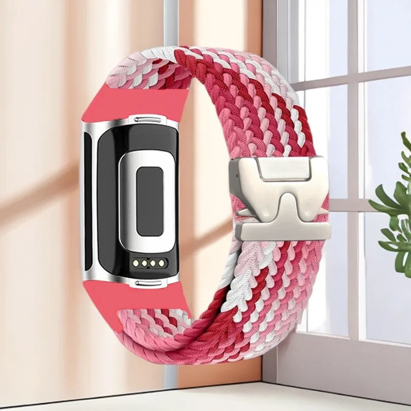 Braided watch band for Fitbit Charge 5, Charge 6 red pink