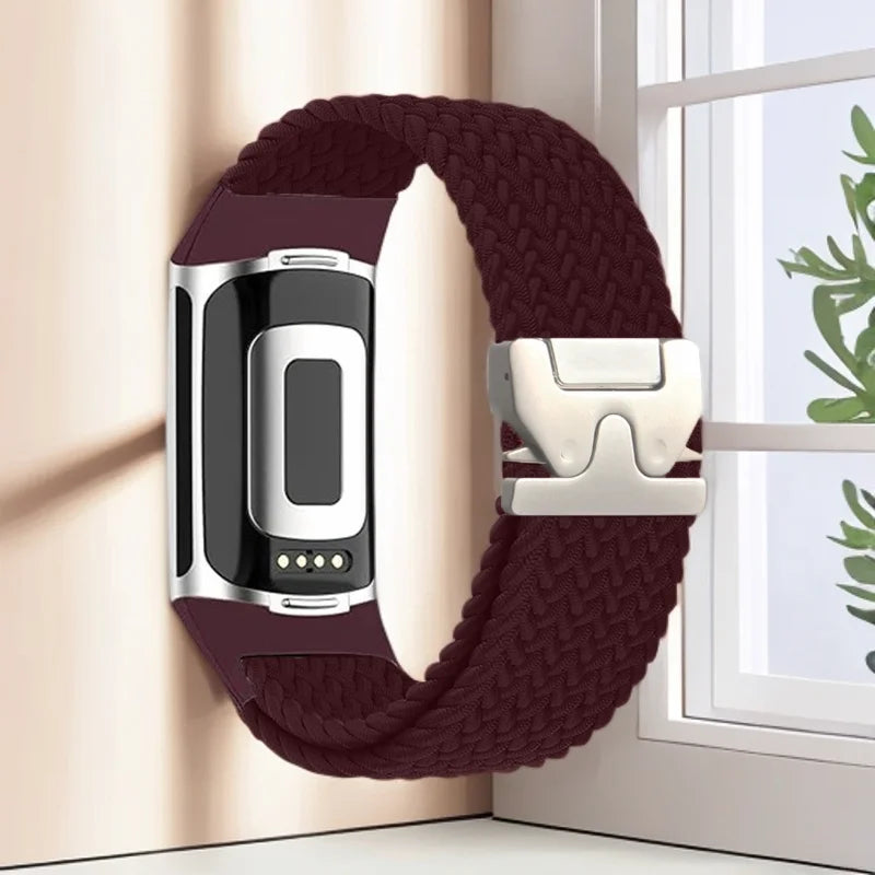 Braided watch band for Fitbit Charge 5, Charge 6 burgundy