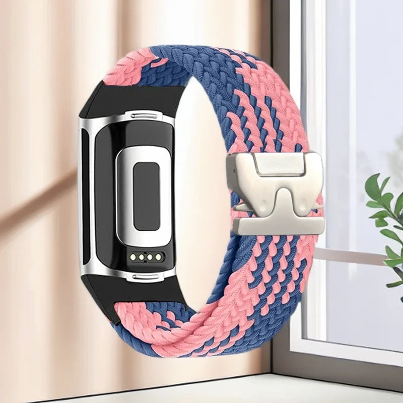 Braided watch band for Fitbit Charge 5, Charge 6 pink blue