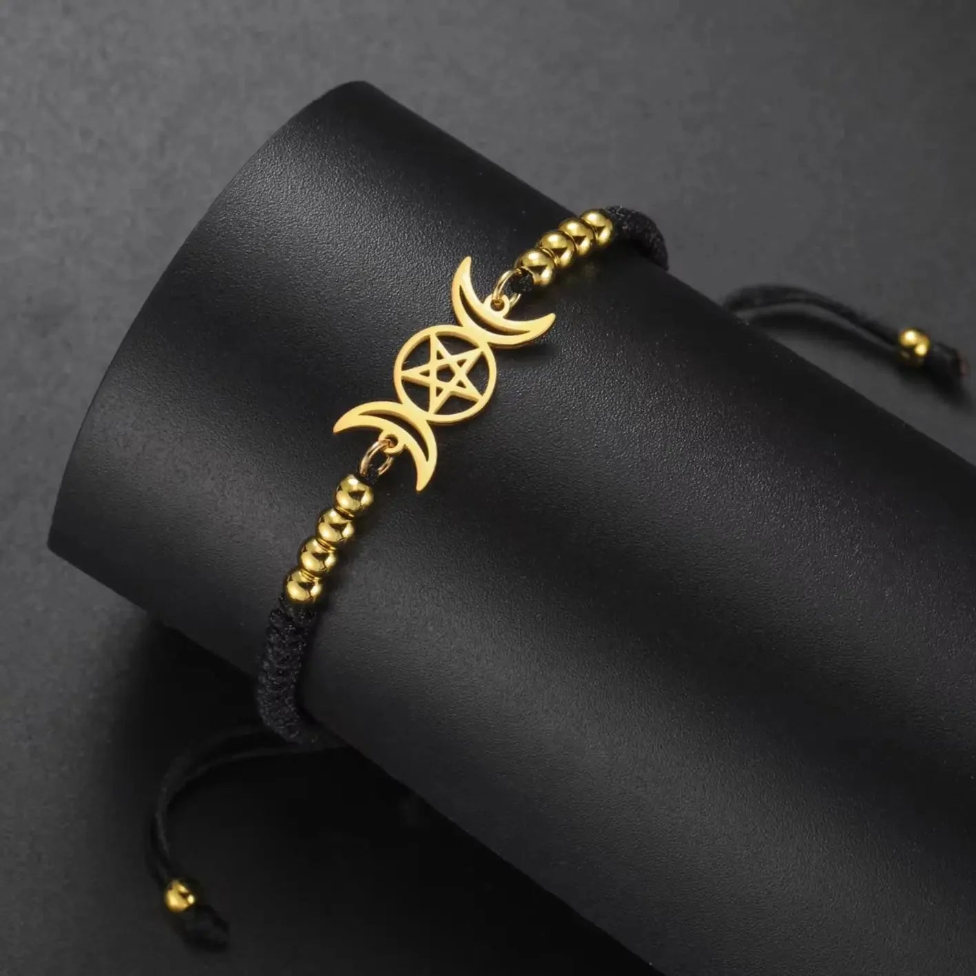 Triple Moon Braided Bracelet Witchcraft Wiccan Chain Black