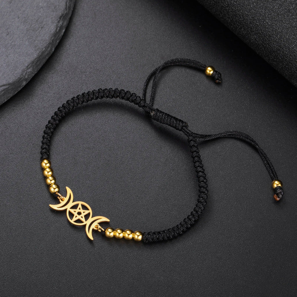 Triple Moon Braided Bracelet Witchcraft Wiccan Chain Black