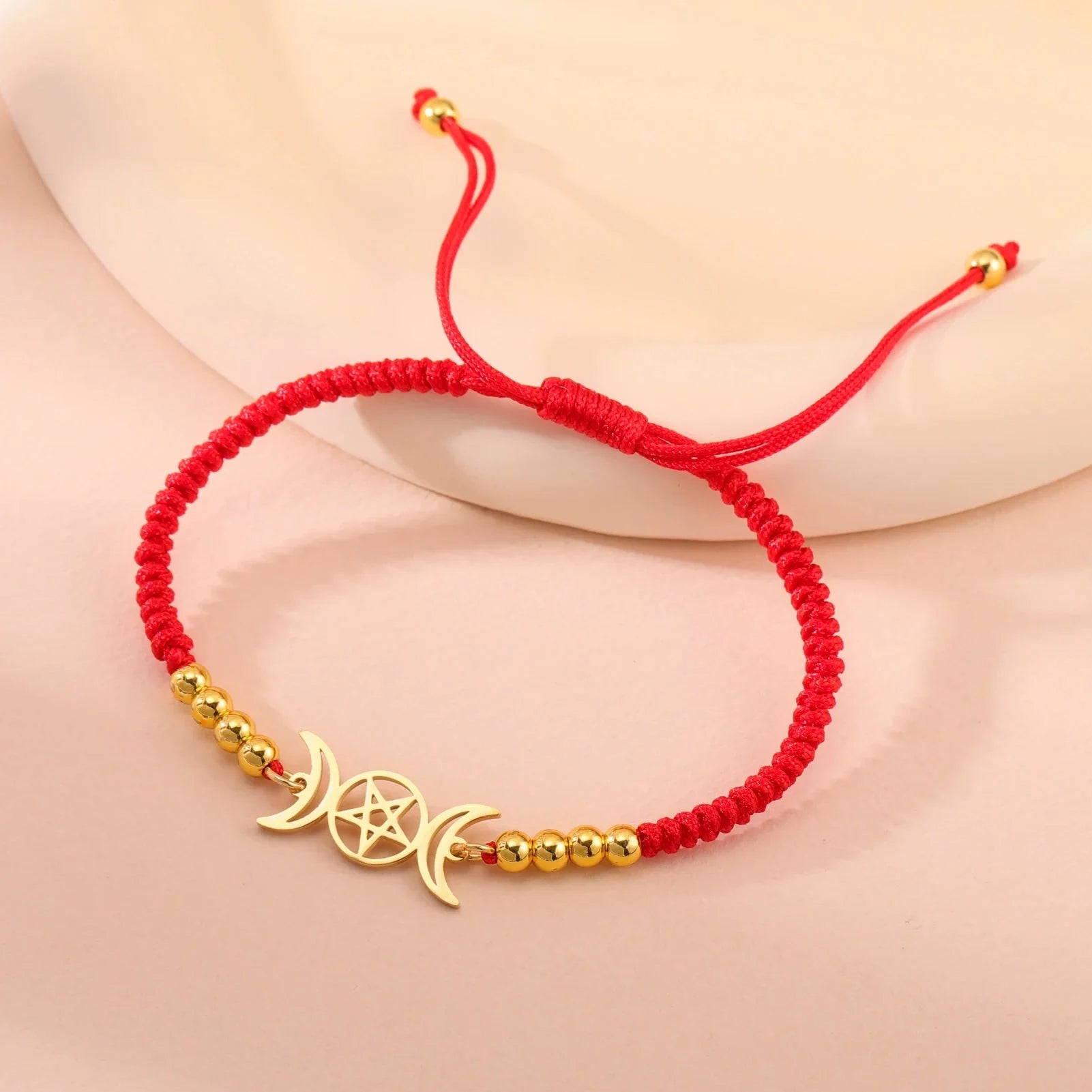 Triple Moon Braided Bracelet Witchcraft Wiccan Chain Red
