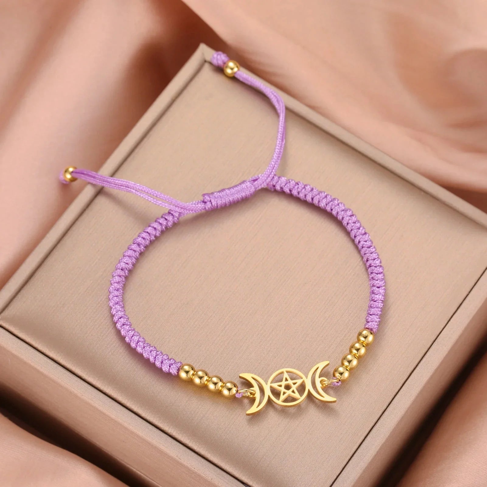 Triple Moon Braided Bracelet Witchcraft Wiccan Chain Lilac