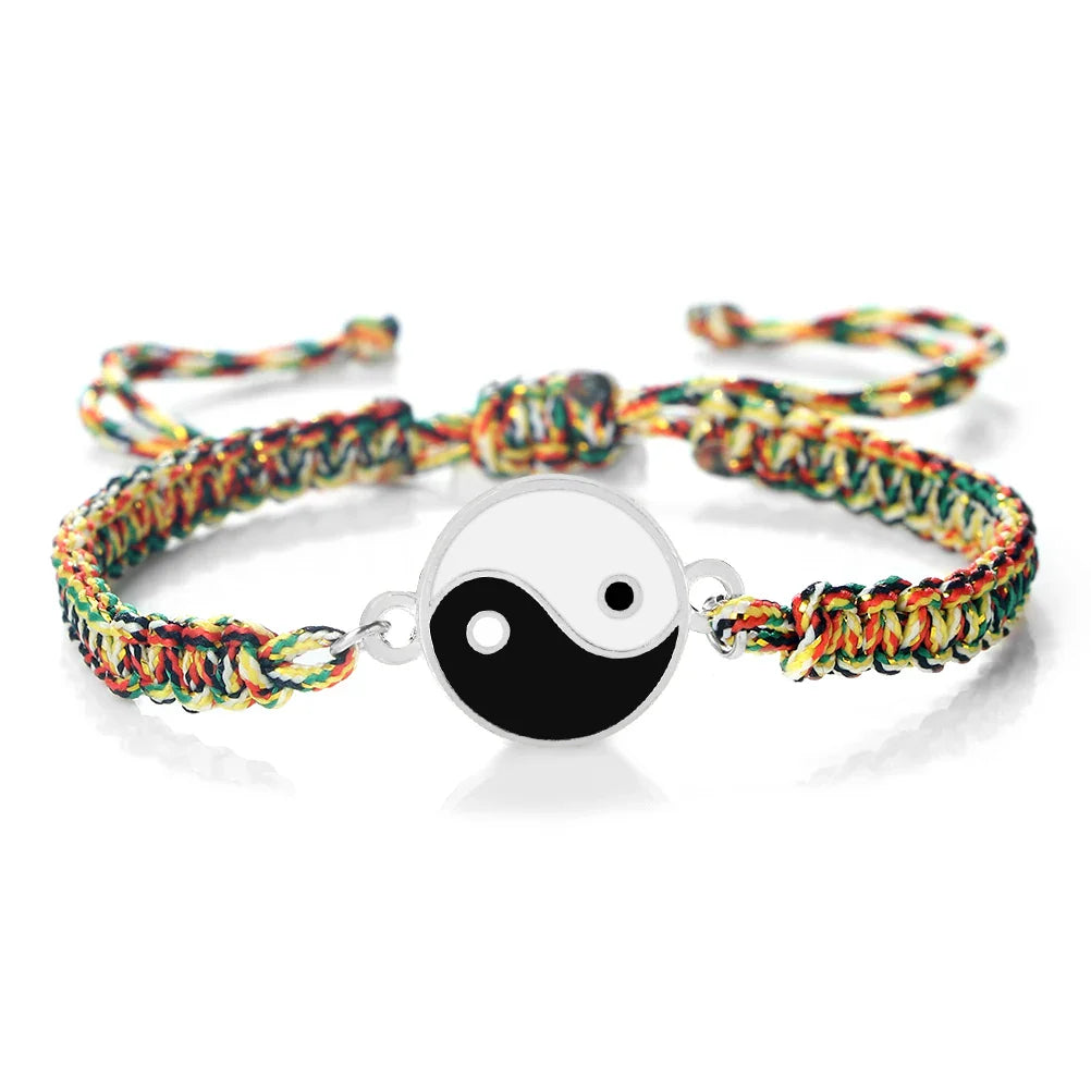 Multicolor and Silver Yin Yang Braided Bracelet