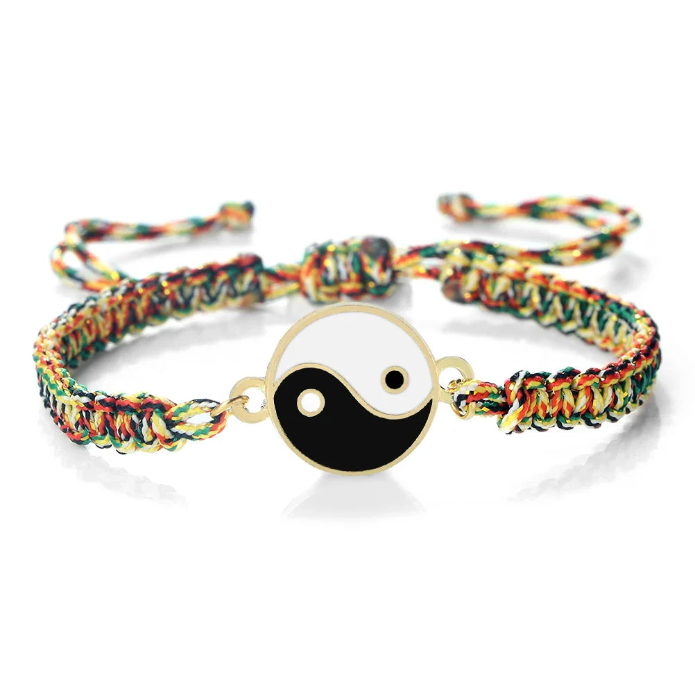 Multicolor and Gold Yin Yang Braided Bracelet