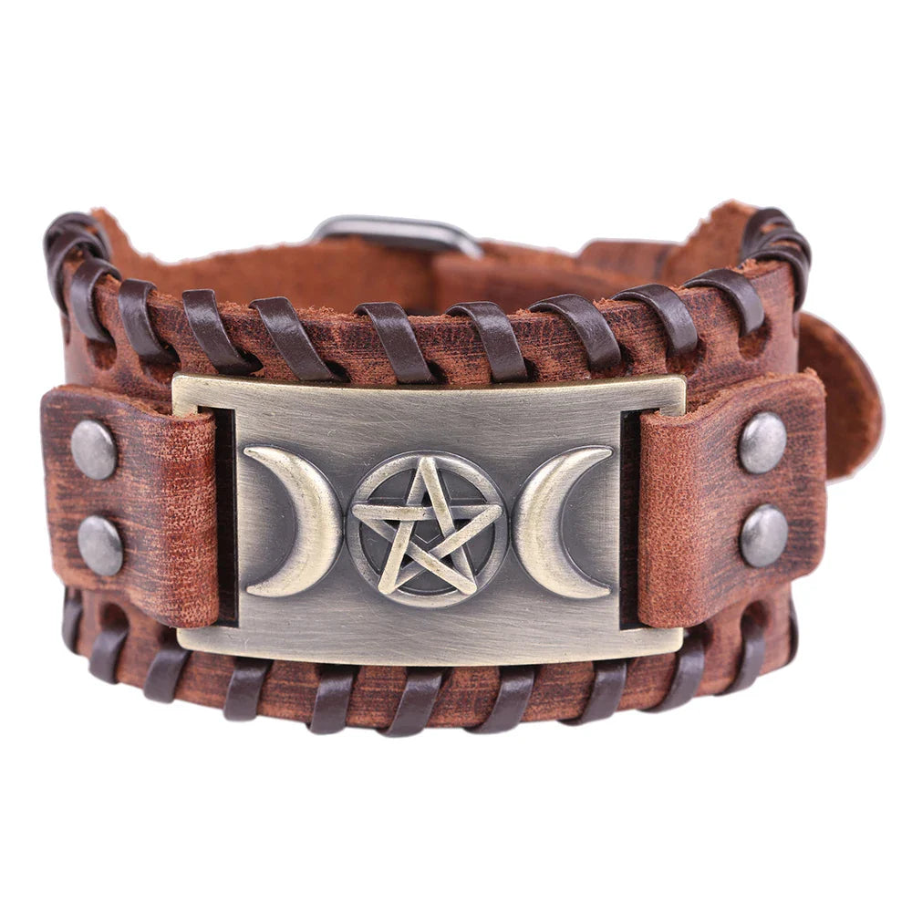 Triple Moon Leather Bracelet Wiccan Witchcraft 10