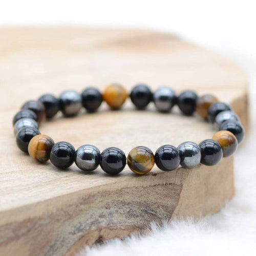 "Triple Protection" Bracelet in Hematite, Tiger's Eye, and Obsidian