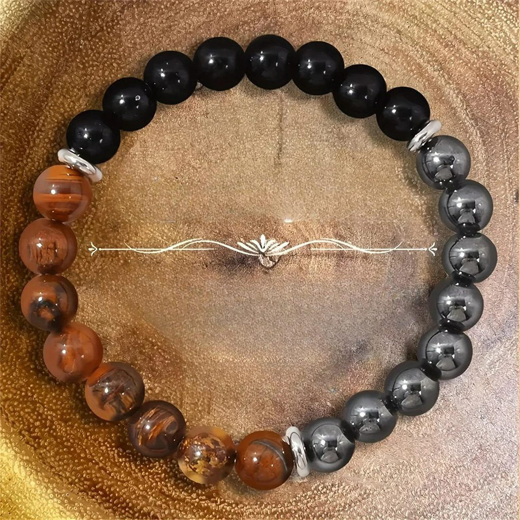 Triple Protection Bracelet Tiger's Eye Tourmaline and Hematite