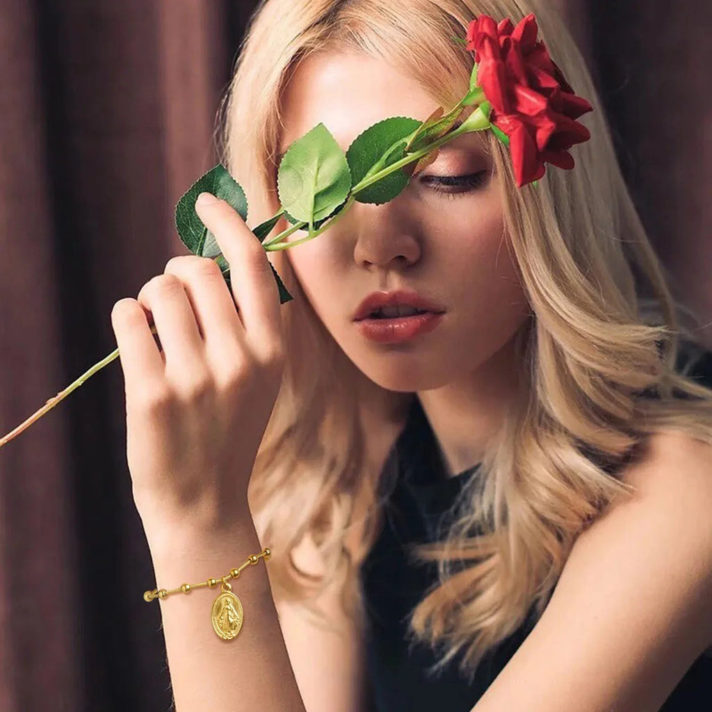 Virgin Mary Christian Gold ID Bracelet