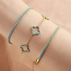 Set of 3 Bracelets with Four-Leaf Clovers in Blue Zircon