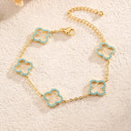 Set of 3 Bracelets with Four-Leaf Clovers in Blue Zircon