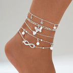 Bohemian Style Infinity Ankle Bracelets (set of 5) silver