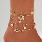 Bohemian Style Infinity Ankle Bracelets (set of 5) gold