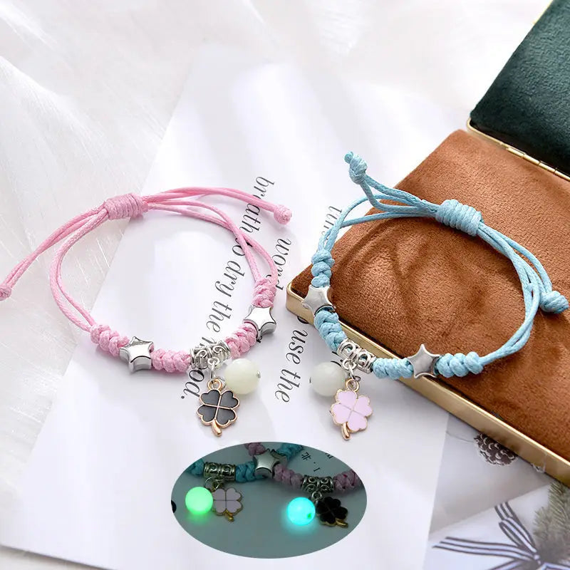 Couple Bracelets with Luminous Beads and Flower Chain