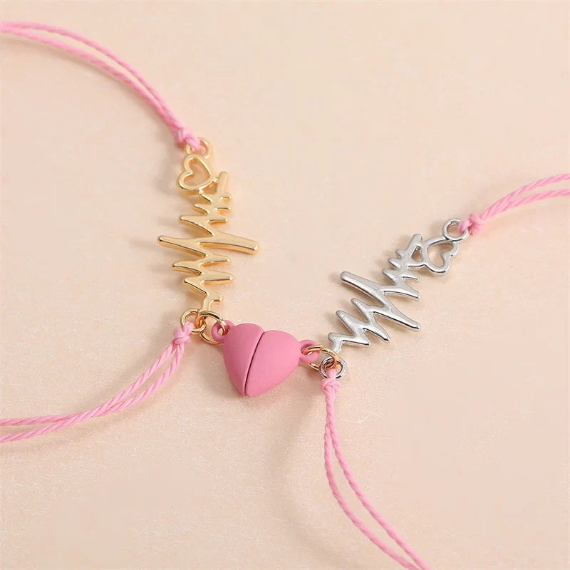 Magnetic Couple Bracelets Heart and Electrocardiogram 3