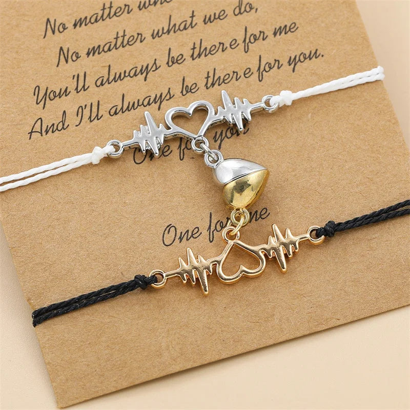 Magnetic Couple Bracelets Heart and Electrocardiogram 1