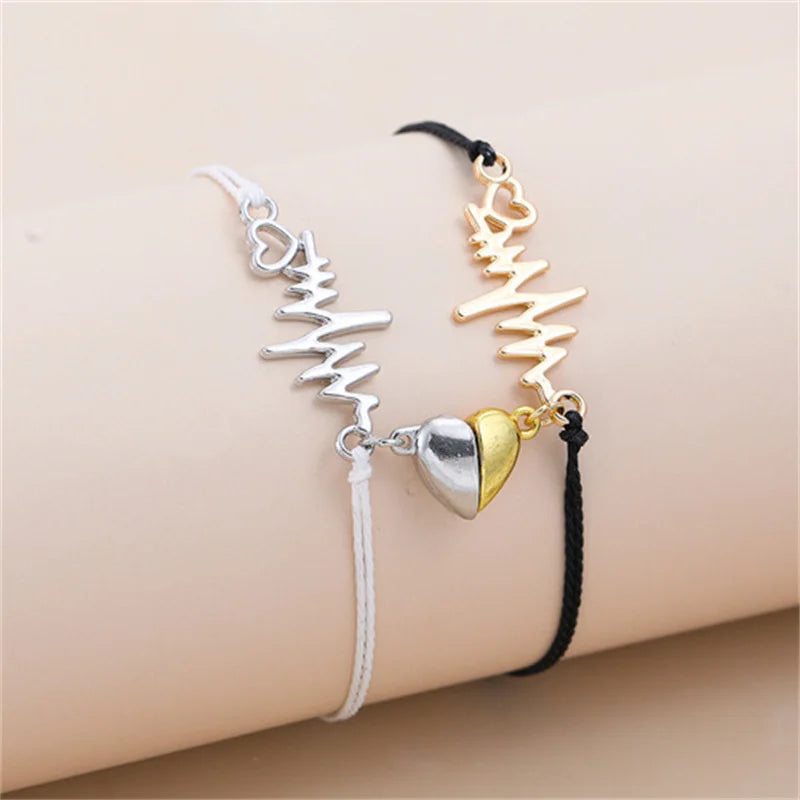 Magnetic Couple Bracelets Heart and Electrocardiogram 2