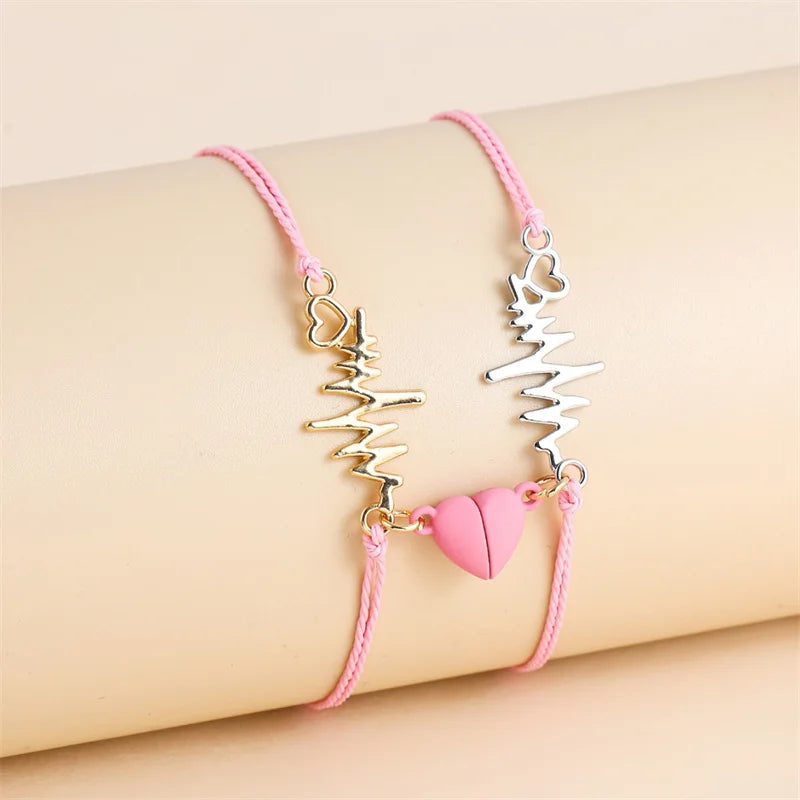 Magnetic Couple Bracelets Heart and Electrocardiogram 3
