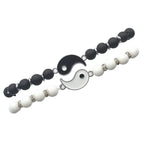 Yin Yang Separable Gourmette Bracelets for Couples in Black and White Natural Stones