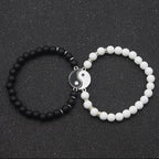 Yin Yang Separable Gourmette Bracelets for Couples in Black and White Natural Stones