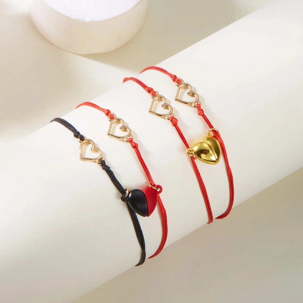 Couple Bracelets Magnetic ID Bracelet Heart and Electrocardiogram red and red