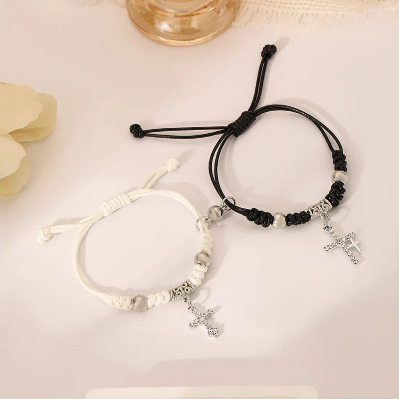 Black and White Couples Bracelets Cross Chain