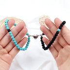 Magnetic Gourmette Bracelets for Couples Sky Blue and Black Beads