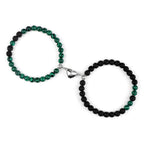 Magnetic Gourmette Bracelets for Couples Green and Black Beads