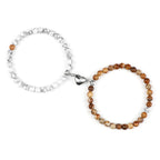 Magnetic Gourmette Bracelets for Couples White and Brown Beads