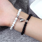 Magnetic Gourmette Bracelets for Couples White and Black Beads