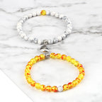 Magnetic Gourmette Bracelets for Couples White Beads and Sunstone