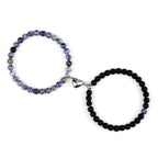 Magnetic Gourmette Bracelets for Couples Blue Gray and Black Beads