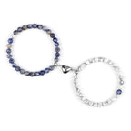 Magnetic Gourmette Bracelets for Couples Blue Gray and White Beads