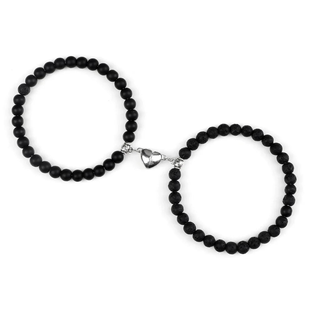 Magnetic Gourmette Bracelets for Couples Black Black Beads