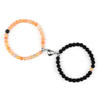 Magnetic Gourmette Bracelets for Couples Sunstone and Black Beads