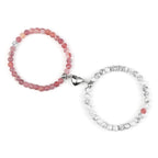 Magnetic Gourmette Bracelets for Couples Pink and White Beads