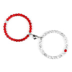 Magnetic Gourmette Bracelets for Couples Red and White Beads