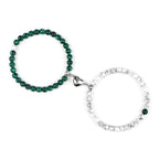Magnetic Gourmette Bracelets for Couples Green and White Beads