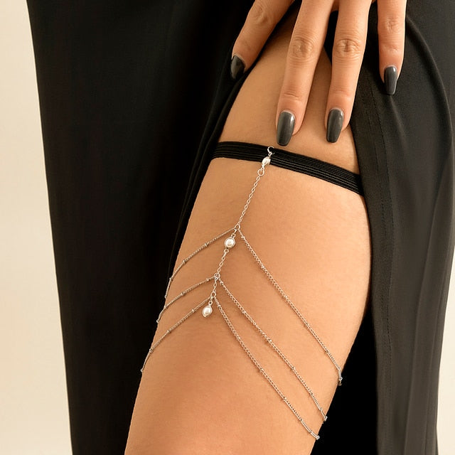 Thigh Chain with Gold & Silver Pearls silver